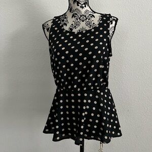 Love on a Hanger Black and Cream Polka Dot Top medium